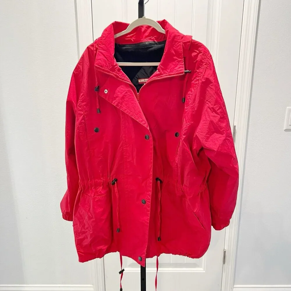 Tudor Court Red Jacket Windbreaker Removable Hood Fleece Lined Long Sleeves XX - Picture 1 of 16